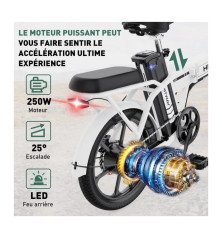 Bicicleta Eléctrica Plegable HITWAY 16 Pulgadas 36V 8.4Ah Autonomía 35-70 km