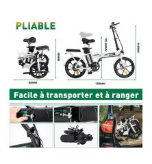 Bicicleta Eléctrica Plegable HITWAY 16 Pulgadas 36V 8.4Ah Autonomía 35-70 km